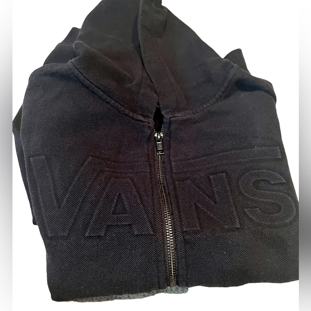 Vans “Off The Wall” Black Raised logo zip up hooded sweatshirt boys size medium